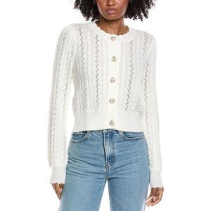 Cece Womens  Heart Button Pointelle Cardigan, White